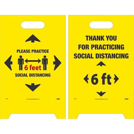 Nmc Floor Sign, THANK YOU FOR PRACTICING SOCIAL DISTANCING 6 FT, Coroplast, Double Sided, 19 H x 12 W in FS43